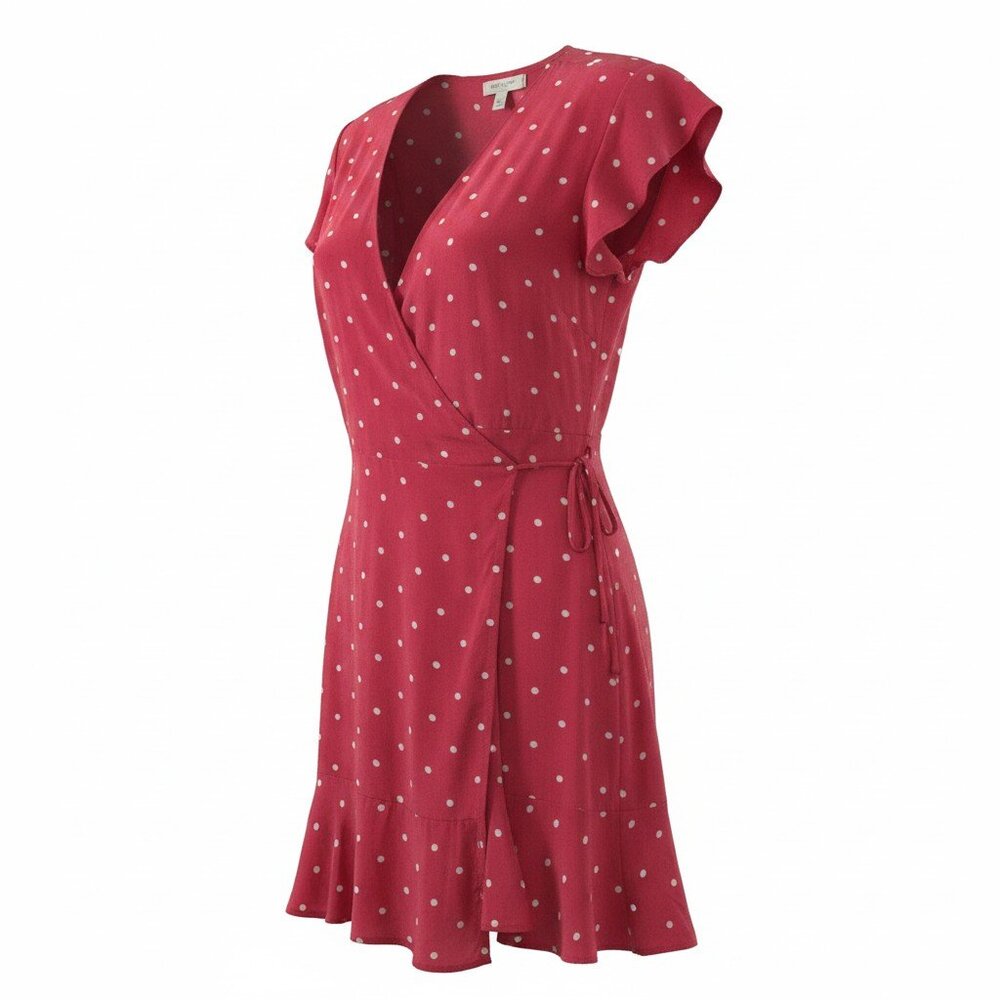Rails 100% Silk Leanne Wrap Mini Dress S Red White Polka Dot Flutter Sleeve Boho